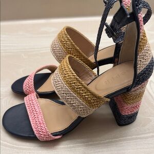 NWOT Boden Woven Multicolor Block Heel Sandals